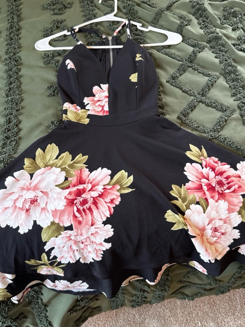Floral Black Fit-and-Flare Dress with Lace Back - Picture 5 of 5